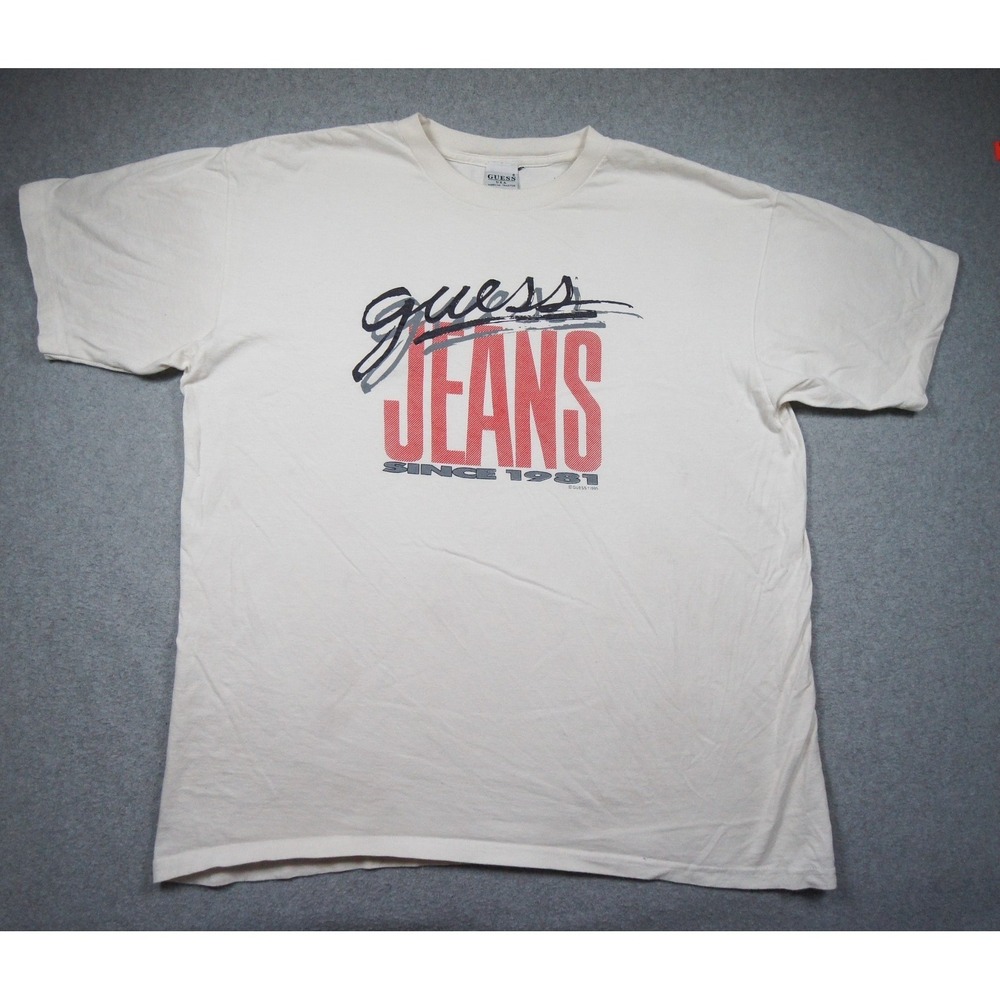 Vintage Guess Shirt Mens XLarge White 90s Graphic Tee Short Sleeve 1995 USA Made